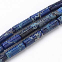 Azul Oscuro Hilos sintéticos de cuentas de jaspe imperial, teñido, columna, azul oscuro, 12~14x4~5 mm, agujero: 1 mm, sobre 30 unidades / cadena, 15.7 pulgada.
