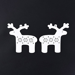 White Christmas Theme Spray Painted Wood Big Pendants, Reindeer/Stag Charm with Hollow Snowflake, White, 73x70x2mm, Hole: 3mm