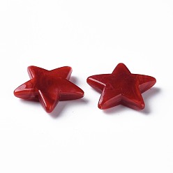 Rouge Foncé Perles acryliques bicolores, pierre d'imitation, étoiles, rouge foncé, 20.5x22x4.5mm, Trou: 1mm, environ445 pcs / 500 g