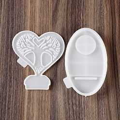 Tree Heart Candle Holder DIY Silicone Molds, Wall Floating Shelf Candlestick Molds, Resin Plaster Cement Casting Molds, Tree, 123~140x87~107x4~16mm, Inner Diameter: 104~130x72~103mm, 2pcs/set