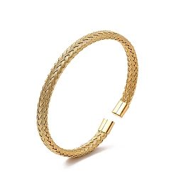 Real 18K Gold Plated 304 Stainless Steel Flat Mesh Chain Shape Open Cuff Bangle for Women, Real 18K Gold Plated, Inner Diameter: 1-7/8x2-3/8 inch(4.9x6.05cm) 