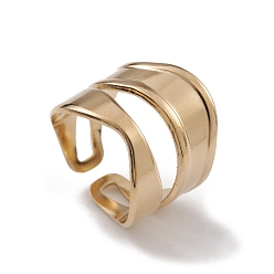 Chapado en Oro Real de 14K Chapado de iones (ip) 304 anillos abiertos de acero inoxidable con ondas torcidas para mujer, real 14 k chapado en oro, tamaño de EE. UU. 6 (16.5 mm)