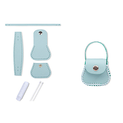 Pale Turquoise DIY Purse Making Kit, Including Cowhide Leather Bag Accessories, Iron Needles & Waxed Cord, Pale Turquoise, 5x5.3cm