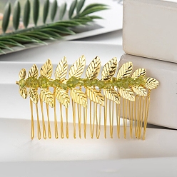 Peridot Leaf Natural Peridot Chips Hair Combs, with Iron Combs, Hair Accessories for Women Girls, 45x80x10mm