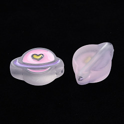 WhiteSmoke Transparent Acrylic Beads, with Enamel, Frosted, Planet, WhiteSmoke, 19x26x9mm, Hole: 3mm