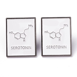 Others Alloy Enamel Brooches, Enamel Pin, for Teachers Students, with Plastic Clutches, Rectangle with Chemical Equation, Platinum, White, Serotonin Molecular Structural Formula, 27x20.5x11.5mm