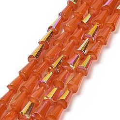 Coralino Hornada pintadas cuentas de vidrio de hebras, imitación opalite, facetados, color de ab, cono, coral, 4x8 mm, agujero: 0.8 mm, sobre 68 unidades / cadena, 21.85~22.05'' (55.5~56 cm)