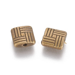 Antique Bronze Tibetan Style Alloy Square Carved Stripes Beads, Cadmium Free & Nickel Free & Lead Free, Antique Bronze, 8x8x3mm, Hole: 1mm, about 1170pcs/1000g