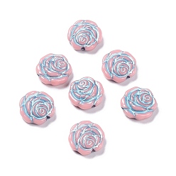 Pink Opaque Acrylic Beads, Metal Enlaced, Rose, Pink, 13.5x14x4.5~5mm, Hole: 1.6mm, about 950pcs/500g