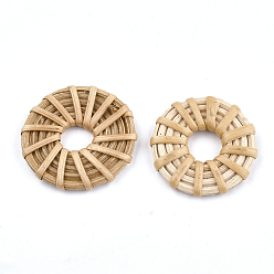 BurlyWood Handmade Reed Cane/Rattan Woven Linking Rings, For Making Straw Earrings and Necklaces,  Donut, BurlyWood, 39~42x5~6mm, Inner Diameter: 10~13mm