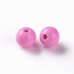 Rose Chaud Perles acryliques opaques, ronde, rose chaud, 10x9mm, Trou: 2mm, environ940 pcs / 500 g