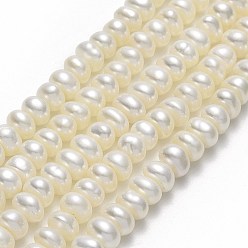 Linen Natural Cultured Freshwater Pearl Beads Strands, Round, Linen, 4.5x4.5x3.5mm, Hole: 0.5mm, about 115~117pcs/strand, 16.22''(41.2cm)
