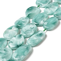 Natural Glass Natural Glass Beads Strands, Grade A, Oval, Aqua Blue, 19~24x26~33.5x5~8.5mm, Hole: 1.4mm, about 13~14pcs/strand, 15.5~15.7''(39.37~39.88cm)