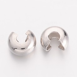 Platinum Brass Crimp Beads Covers, Nickel Free, Round, Platinum Color, About 3.2mm In Diameter, 2.2mm Thick, Hole: 1mm