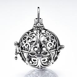 Antique Silver Rack Plating Brass Cage Pendants, For Chime Ball Pendant Necklaces Making, Hollow Round, Antique Silver, 33x30x25mm, Hole: 5mm, inner measure: 20mm