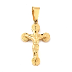 Oro Revestimiento iónico (ip) 304 colgante de acero inoxidable, crucifijo cruz encanto, dorado, 25x15x5 mm, agujero: 7.5x4 mm