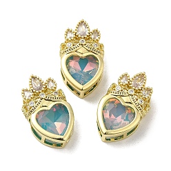 Light Sea Green Rack Plating Brass Cubic Zirconia Pendants, with Resin, Long-Lasting Plated, Lead Free & Cadmium Free, Real 18K Gold Plated, Heart, Light Sea Green, 21.5x13x8mm, Hole: 6x3mm and 4.5x3mm