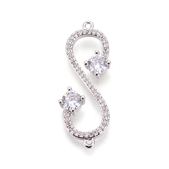 Platinum Brass Micro Pave Cubic Zirconia Links, Infinity, Clear, Platinum, 33.5x13x4mm, Hole: 1mm