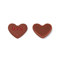 Brun Saddle Cabochons en émail acrylique, coeur avec le mot nyn, selle marron, 20x23x5mm
