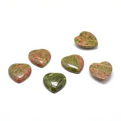 Unakite Cabochons de pierres précieuses naturelles unakite, cœur, 25x23x7.5mm