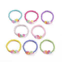 Mixed Color 8Pcs 8 Color Opaque Acrylic Faceted Rondelle & Flower Beaded Stretch Bracelets, Childen Bracelets for Girls, Mixed Color, 1/4 inch(0.6cm), Inner Diameter: 1-3/4 inch(4.6cm), 1pc/color