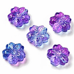 Blue Violet Spray Painted Transparent Glass Beads, Sakura, Blue Violet, 13.5x14x6mm, Hole: 1.2mm