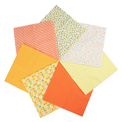 Orange Printed Cotton Fabric, for Patchwork, Sewing Tissue to Patchwork, Quilting, Square, Orange, 25x25cm, 7pcs/set