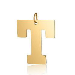 Letter T 201 Stainless Steel Pendants, Letter, Golden, Letter.T, 30x27x1.5mm, Hole: 4.5mm
