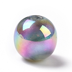 Gris Ardoise Placage uv perles acryliques irisées arc-en-ciel, avec de la poudre de paillettes, ronde, gris ardoise, 15mm, Trou: 3.2mm