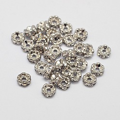 Platine Fleur laiton strass espaceurs de perles, platine, 4x2mm, Trou: 1mm