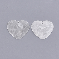 Белый Дым Подвески capiz, сердце, серый, 33.5x39x1 мм, отверстие : 1 мм