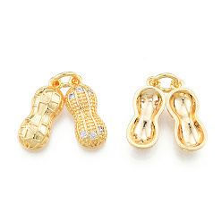 Real 18K Gold Plated Brass Pendants, with Crystal Rhinestone, Nickel Free, with Jump Ring, Peanut, Real 18K Gold Plated, 18x7x7mm, Hole: 4mm
