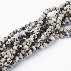 Jaspe Dalmate Naturelles dalmate jaspe perles brins, ronde, 4mm, Trou: 0.8mm, Environ 86 pcs/chapelet, 15 pouce/brin