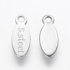 Stainless Steel Color Stainless Steel Charms, Chain Extender Drop, teardrop, with Word Steel, Stainless Steel Color, 10x4x1mm, Hole: 1mm