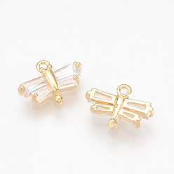 Real 18K Gold Plated Brass Cubic Zirconia Charms, Nickel Free, Real 18K Gold Plated, Butterfly, Golden, 7.5x10x2mm, Hole: 1mm
