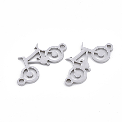 Stainless Steel Color 201 Stainless Steel Links connectors, Laser Cut Links, Bicycle, Stainless Steel Color, 20x10x1mm, Hole: 1.4mm