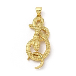 Золотой Латунные подвески, змея с лунным оберегом, золотые, 36.5x15x7 мм, отверстие : 5x3.5 мм