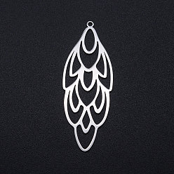Stainless Steel Color 201 Stainless Steel Big Filigree Pendants, Flower, Stainless Steel Color, 52x19.5x1mm, Hole: 1.6mm