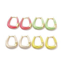 Mixed Color Enamel Teardrop Hoop Earrings, Golden Brass Jewelry for Women, Mixed Color, 24x21.5x5.5mm, Pin: 1mm