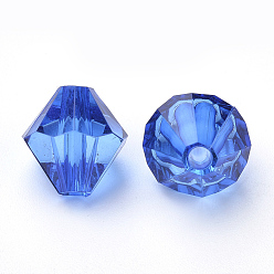 Blue Transparent Acrylic Beads, Bicone, Blue, 4x4mm, Hole: 1.2mm, about 17000pcs/500g
