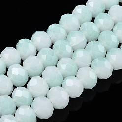 Cyan Clair Brins de perles de verre imitation jade bicolores, facette, rondelle, cyan clair, 8x7mm, Trou: 1.5mm, Environ 65~66 pcs/chapelet, 16.06 pouces ~ 16.34 pouces (40.8~41.5 cm)