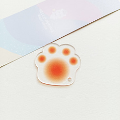 Orange Red Gradient Color Transparent Acrylic Cat Paw Keychains, with Ball Chains, Orange Red, 49x46x3mm, hole: 1.8mm