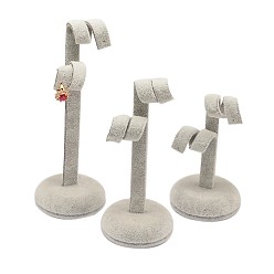 Gray Mix Iron Earring Display Stand, Jewelry Display Rack, Jewelry Tree Stand, with Wooden Base, Gray, 10~15x5cm