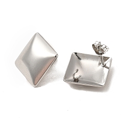 Stainless Steel Color 304 Stainless Steel Stud Earrings, with Vertical Loops, Rhombus, Stainless Steel Color, 20x20mm, Pin: 0.8mm