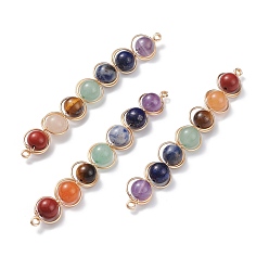 Mixed Stone Natural Green Aventurine & Rose Quartz & Red Agate & Tiger Eye & Amethyst Links Connectors, with Real 18K Gold Plated Copper Findings, Strip, 85~90x11x8.5mm, Hole: 2~2.5mm