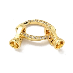 Golden Rack Plating Brass Micro Pave Clear Cubic Zirconia Fold Over Clasps, Cadmium Free & Lead Free, Long-Lasting Plated, Horse Eye, Golden, Horse eye: 14x21.5x2mm, Clasp: 13x8x6mm, Inner Diameter: 4.2mm