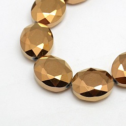 Copper Plated Faceted Electroplate Crystal Glass Oval Beads Strands, Full Copper Plated, 20x16x8mm, Hole: 1mm, about 35pcs/strand, 27.5 inch