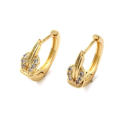 Real 18K Gold Plated Clear Cubic Zirconia Kont Hoop Earrings, Rack Plating Brass Jewelry for Women, Lead Free & Cadmium Free, Real 18K Gold Plated, 12.5x14x4.5mm, Pin: 1mm