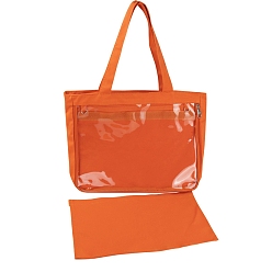 Dark Orange Canvas Shoulder Bags, Rectangle Women Handbags, with Zipper Lock & Clear PVC Windows, Dark Orange, 31x37x8cm