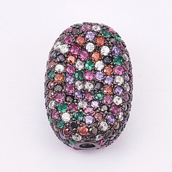 Gunmetal Brass Micro Pave Cubic Zirconia Beads, Long-Lasting Plated, Flat Oval, Gunmetal, 19x13x8mm, Hole: 2mm